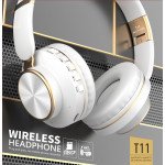 Wholesale Gold Chrome Fashion Bluetooth Wireless Foldable Headphone Headset with Built in Mic for Adults Children Work Home School for Universal Cell Phones, Laptop, Tablet, and More (White)